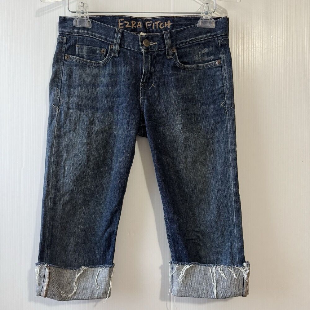 Ezra Fitch Jeans Women Sz 25 Blue Denim Cropped Cuffed Distressed Raw Hem Y2K